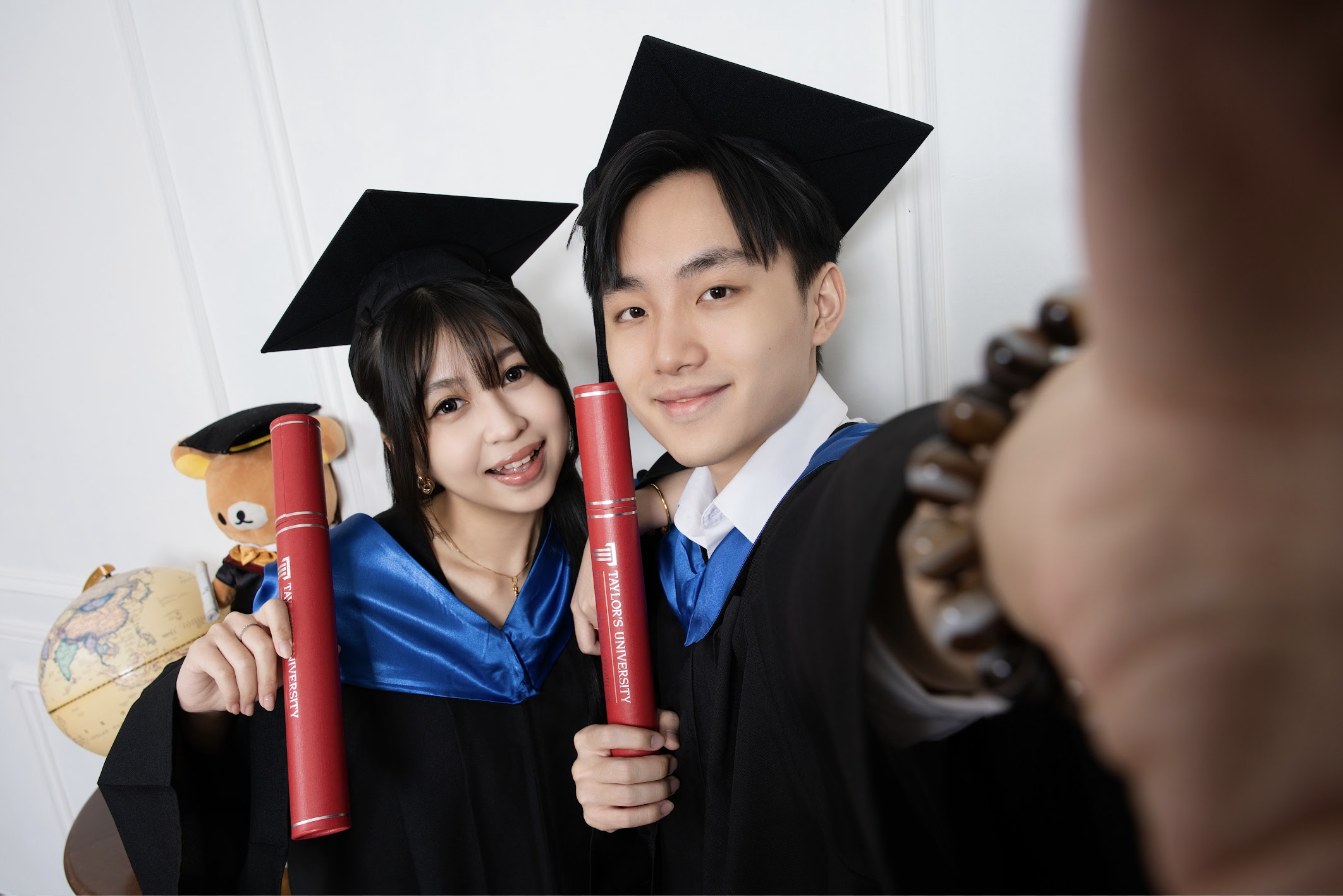 Real graduation photo client at Premo Studio Kuala Lumpur, graduation gown portrait